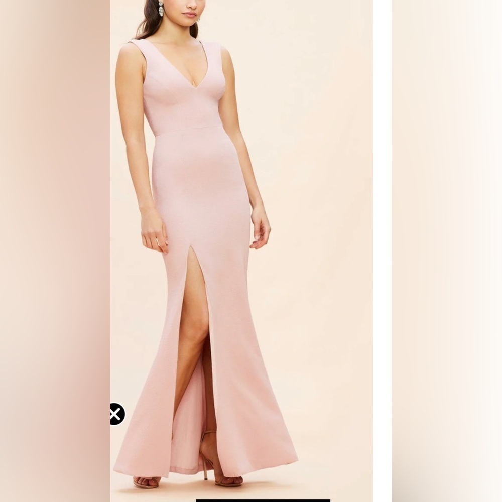 DRESS THE POPULATION BLUSH MAXI GOWN WITH SLIT LARGE NEW WITH TAGS